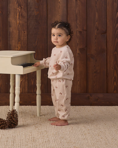 Quincy Mae Velour Relaxed Sweatpant - Red Bows