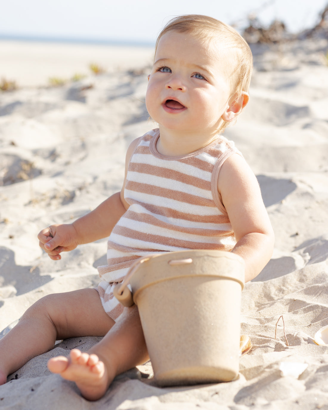 Quincy Mae Terry Tank + Short Set - Latte Stripe