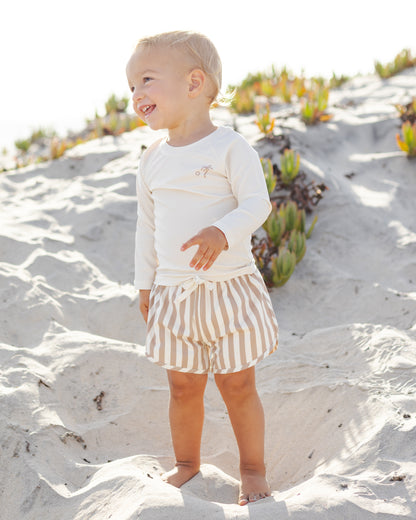 Quincy Mae Boys Swim Short - Retro Latte Stripe