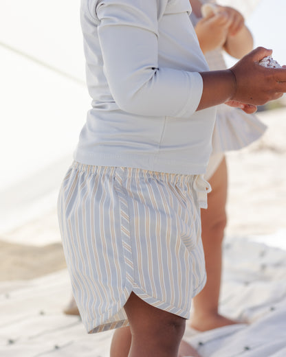 Quincy Mae Boys Swim Short - Blue+Butterscotch Stripe