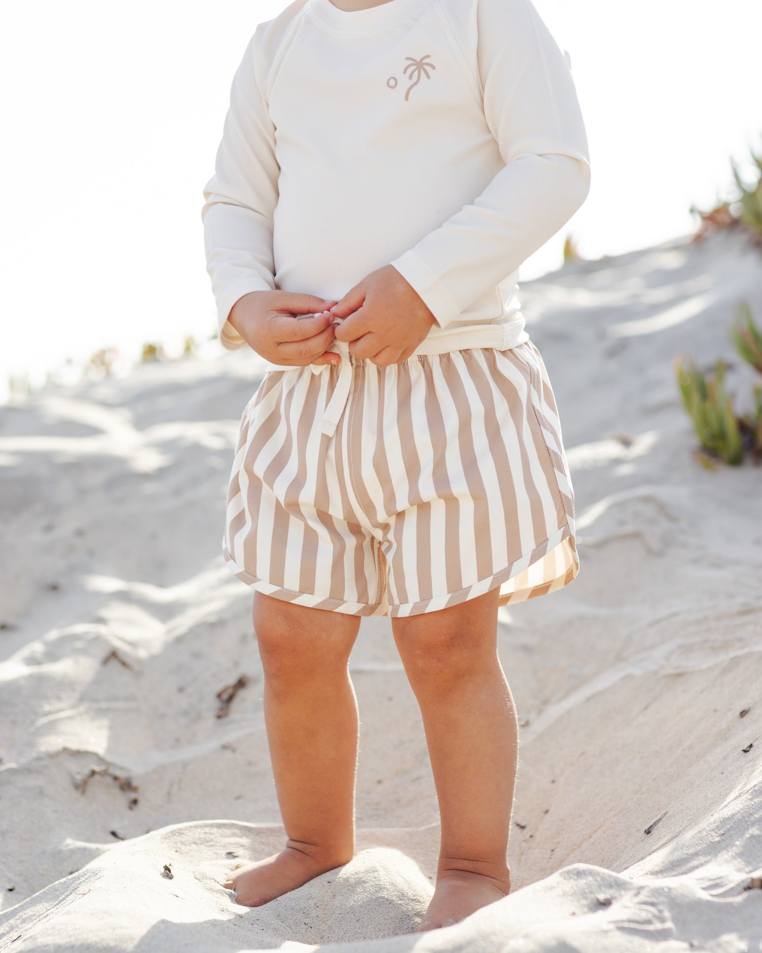 Quincy Mae Boys Swim Short - Retro Latte Stripe