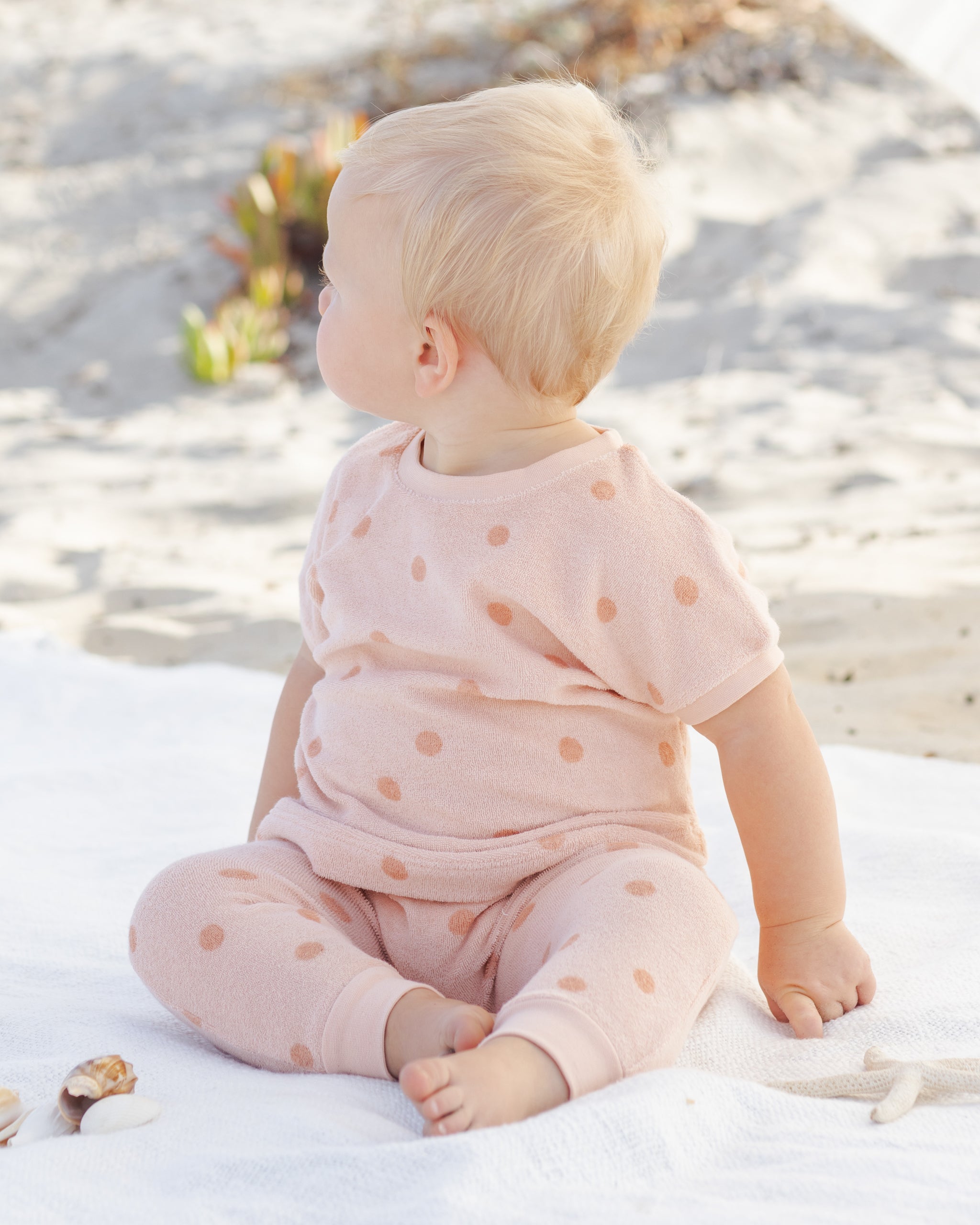 Quincy Mae Terry Tee + Pant Set - Polka Dot