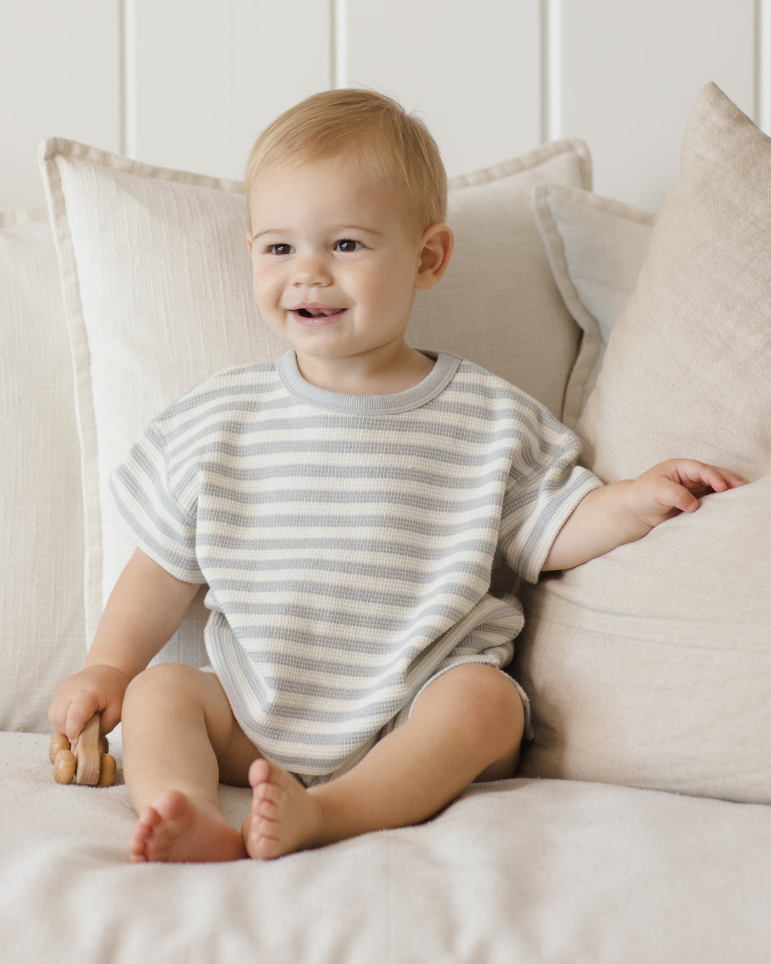 Quincy Mae Waffle Tee + Short Set - Sky Stripe