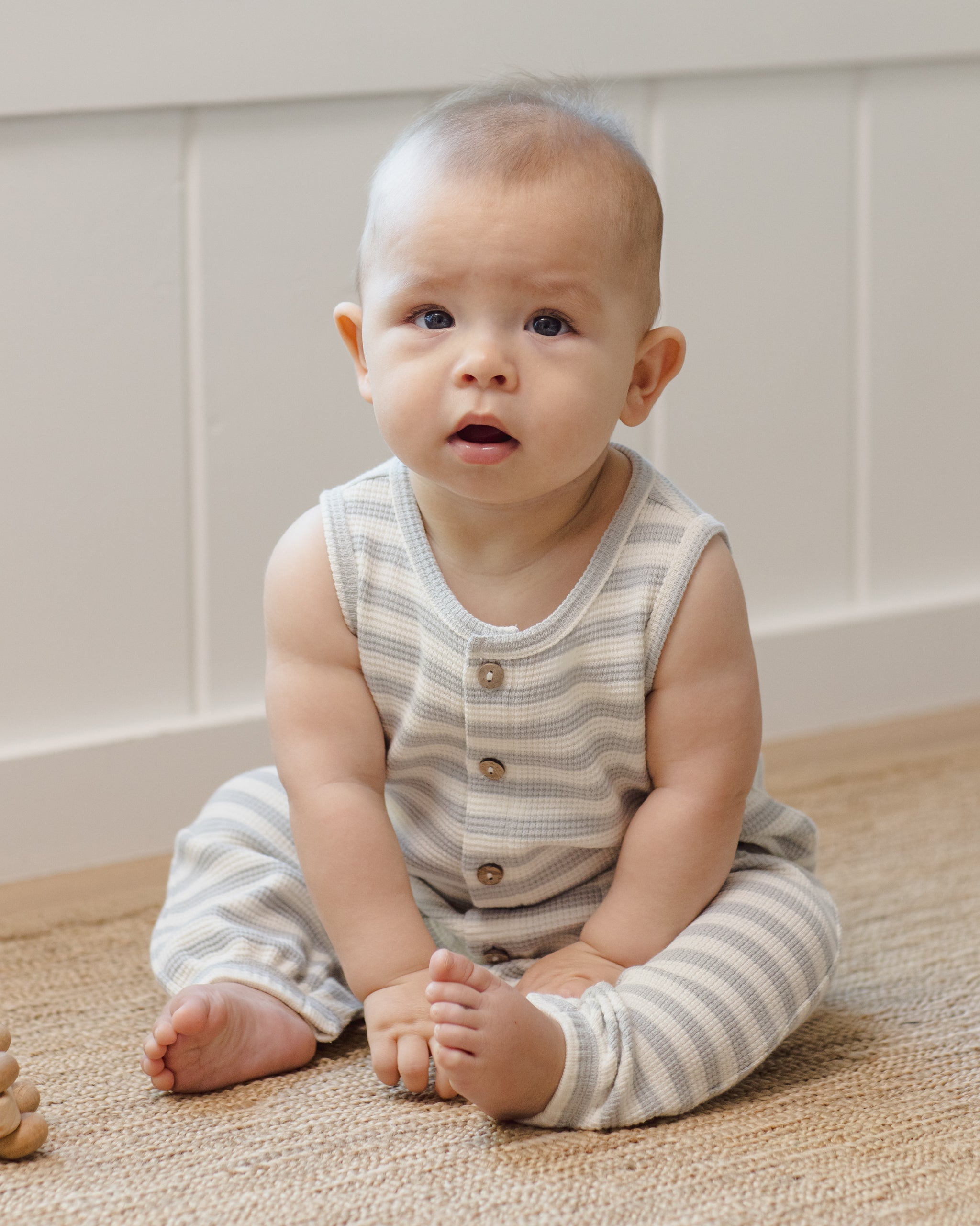 Quincy Mae Waffle Jumpsuit - Sky Stripe