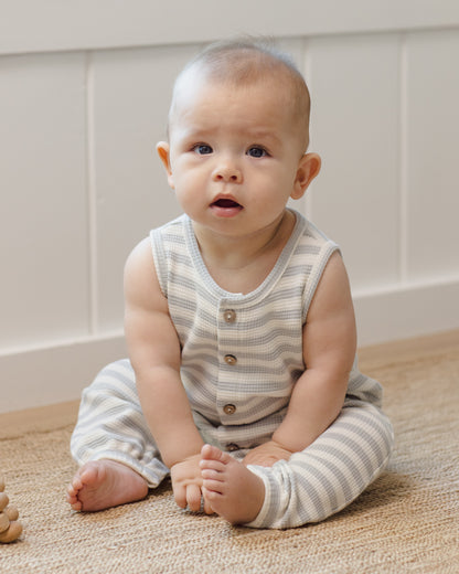 Quincy Mae Waffle Jumpsuit - Sky Stripe