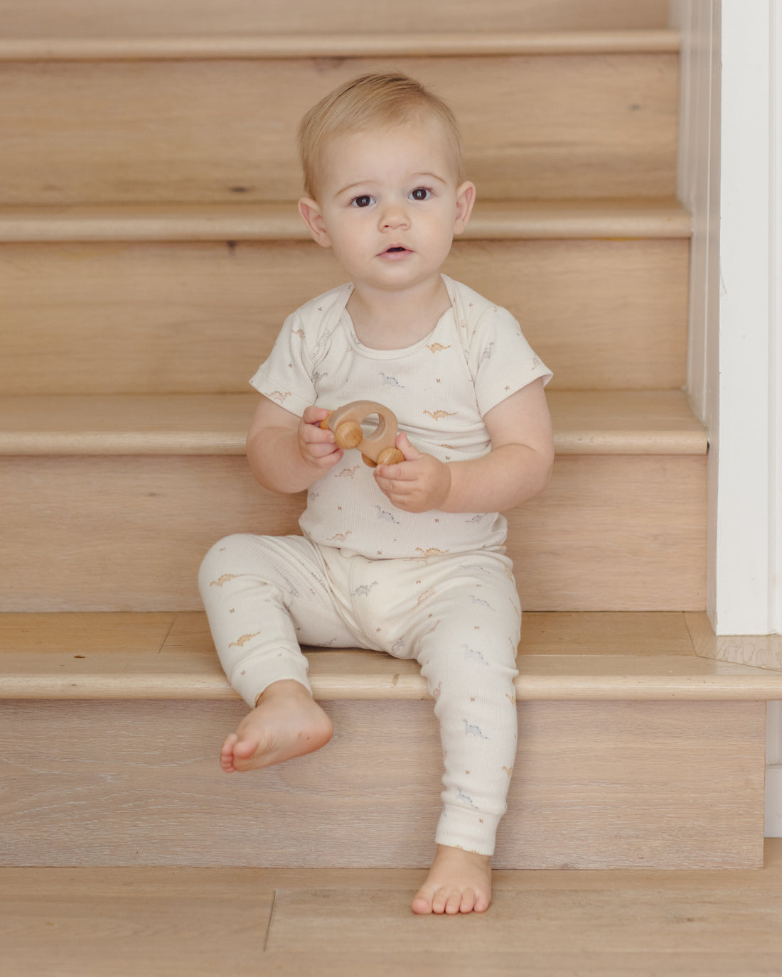 Quincy Mae Ribbed Short Sleeve Tee + Legging Set - Dinos
