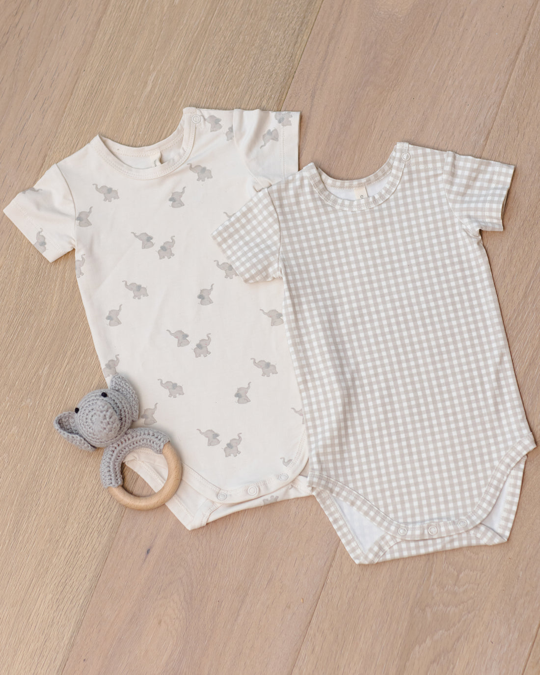 Quincy Mae Bamboo Short Sleeve Bodysuit - Oat Gingham