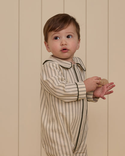 Rylee + Cru Baby Pajama Romper - Forest Pinstripe