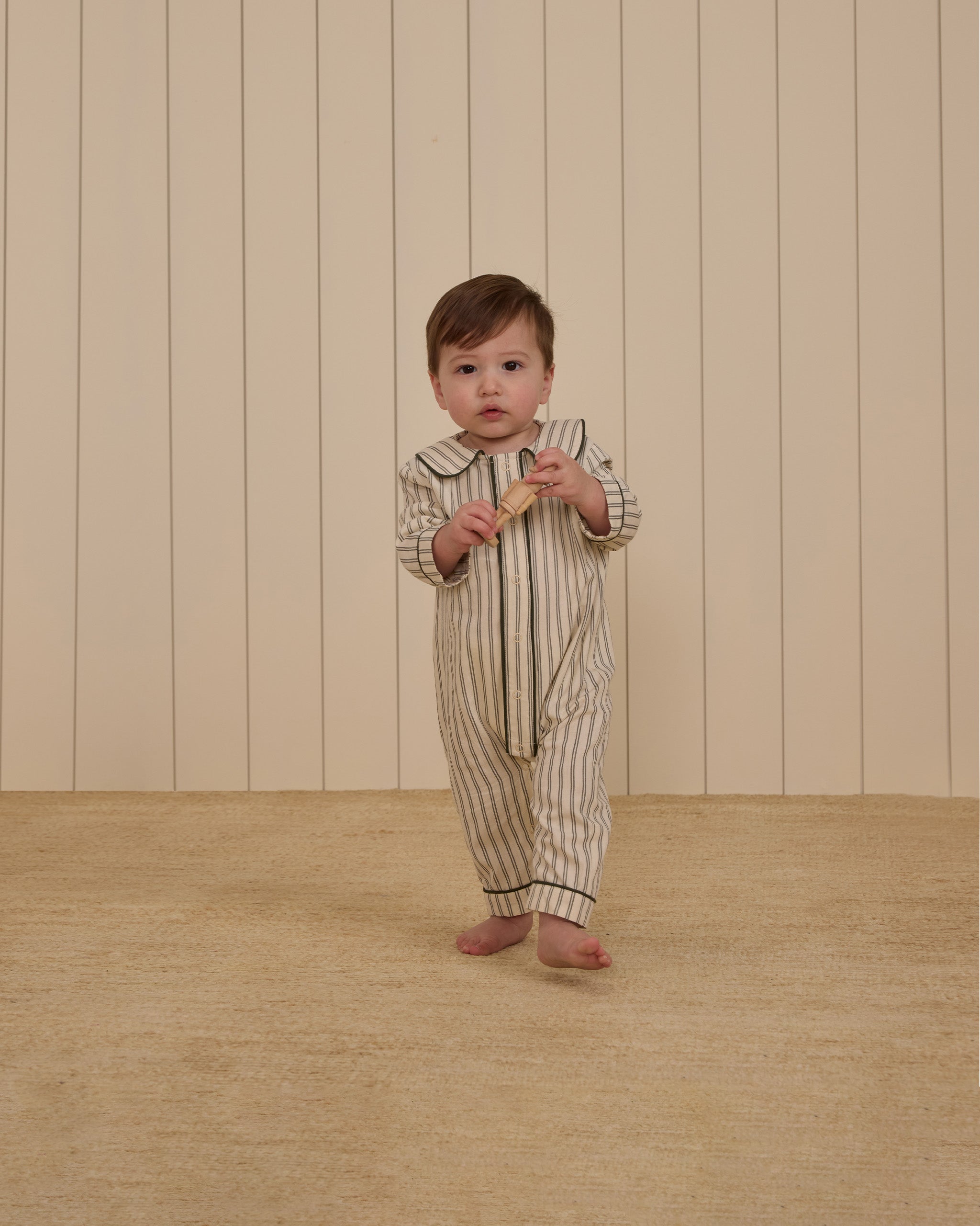 Rylee + Cru Baby Pajama Romper - Forest Pinstripe