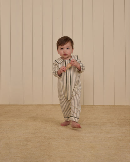 Rylee + Cru Baby Pajama Romper - Forest Pinstripe