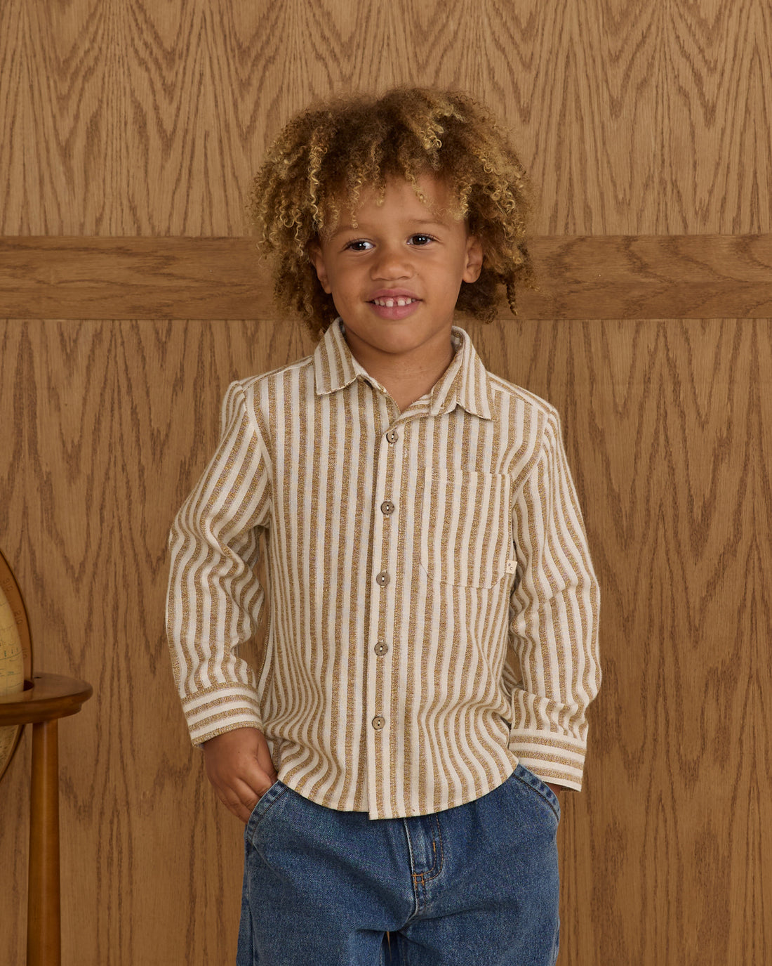 Rylee + Cru Collared Long Sleeve Shirt - Golden Stripe
