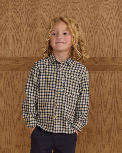 Rylee + Cru Collared Long Sleeve Shirt - Navy Check