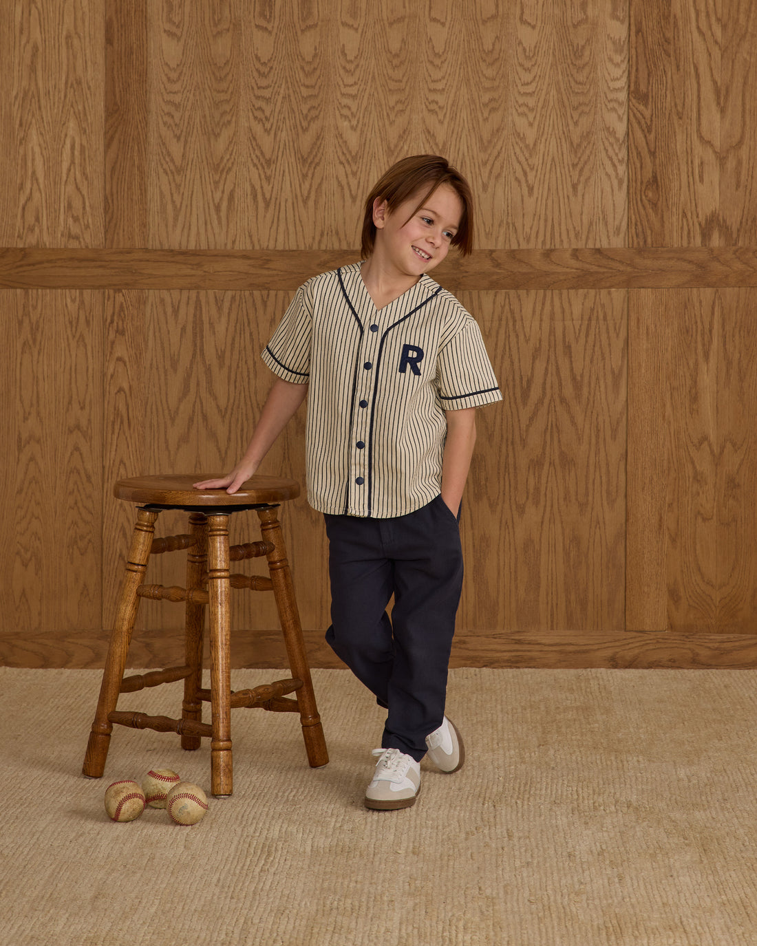 Rylee + Cru Baseball Shirt - Navy Pinstripe