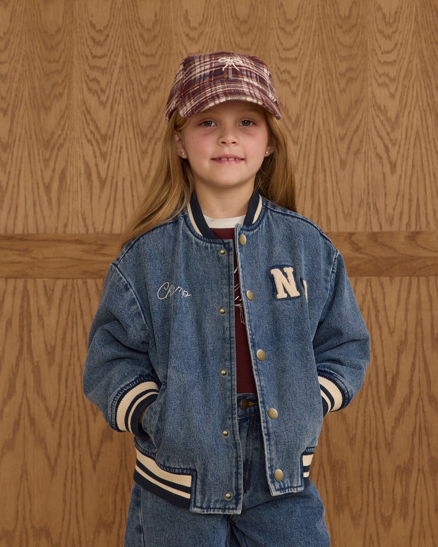Rylee + Cru Varsity Jacket - Indigo Denim