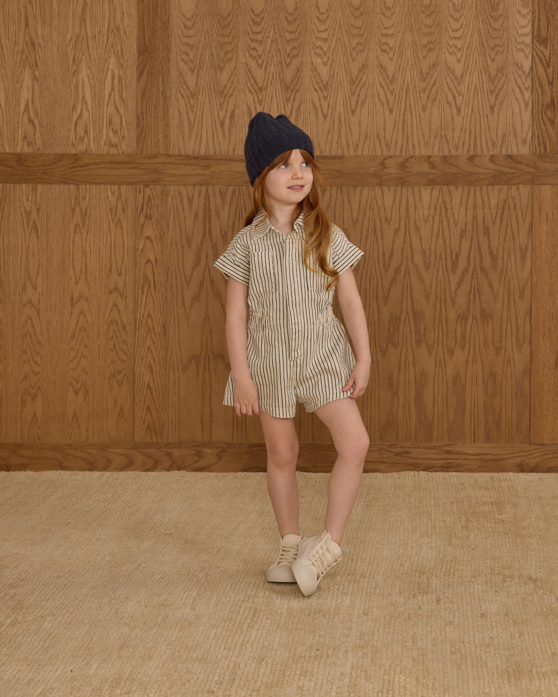 Rylee + Cru Utility Romper - Navy Pinstripe
