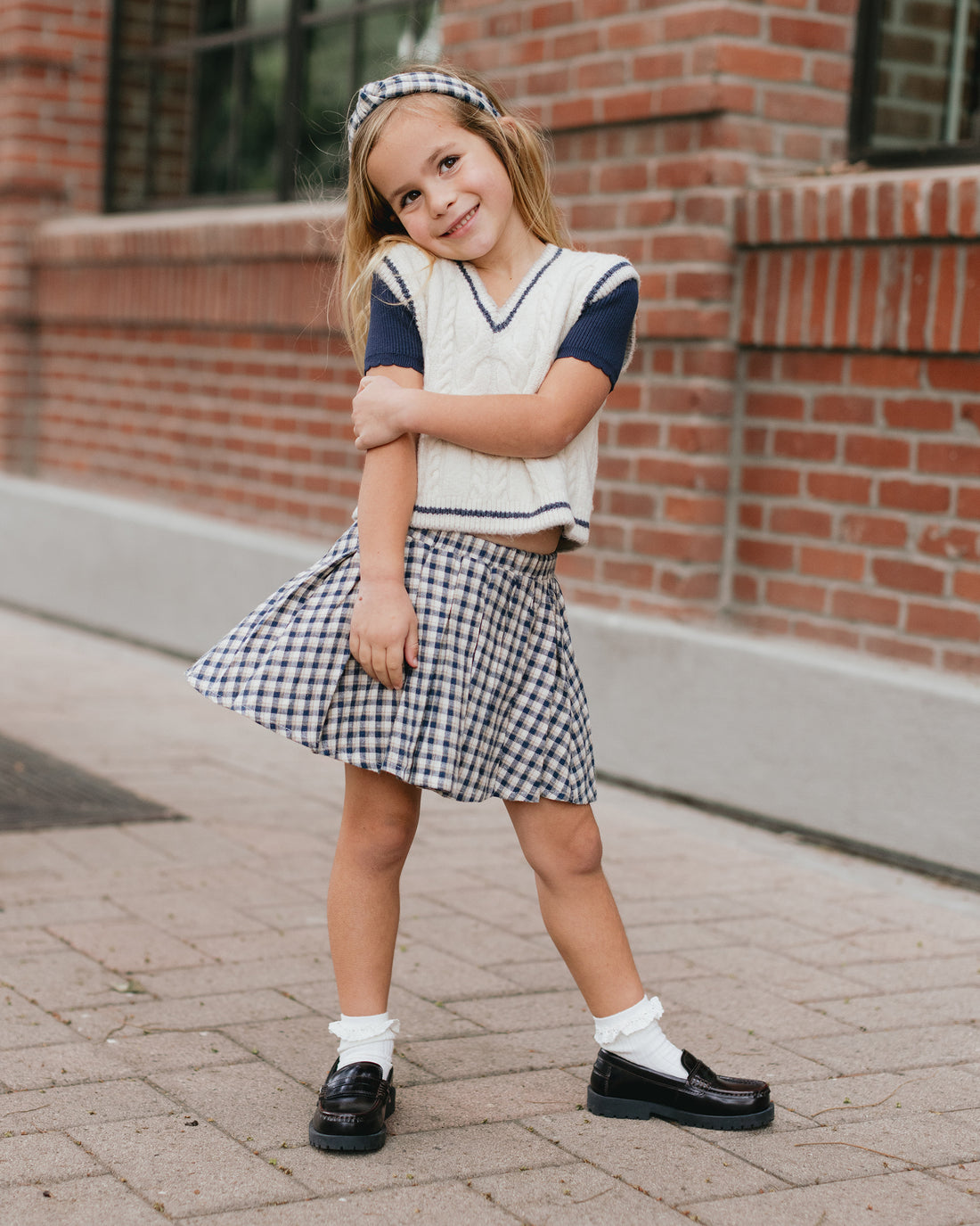 Rylee + Cru Knotted Headband - Navy Check