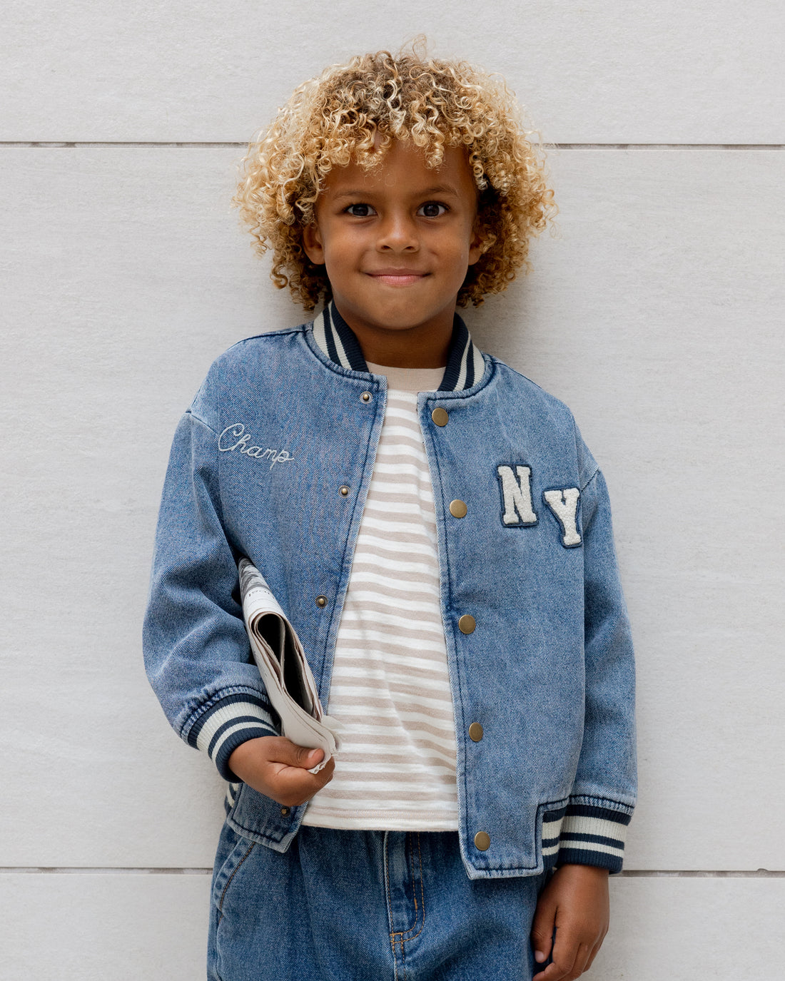 Rylee + Cru Varsity Jacket - Indigo Denim