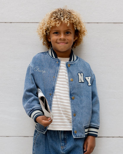 Rylee + Cru Varsity Jacket - Indigo Denim