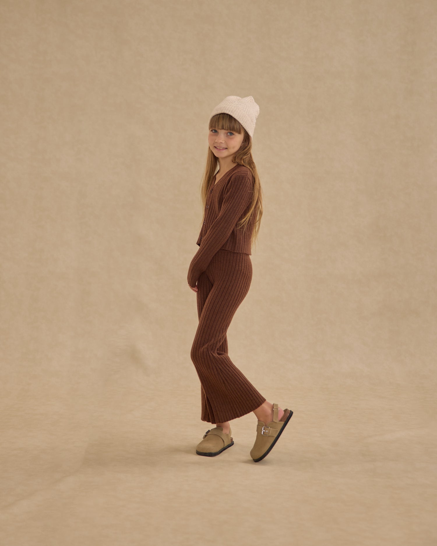 Rylee + Cru Long Sleeve Knit Button Top - Brown