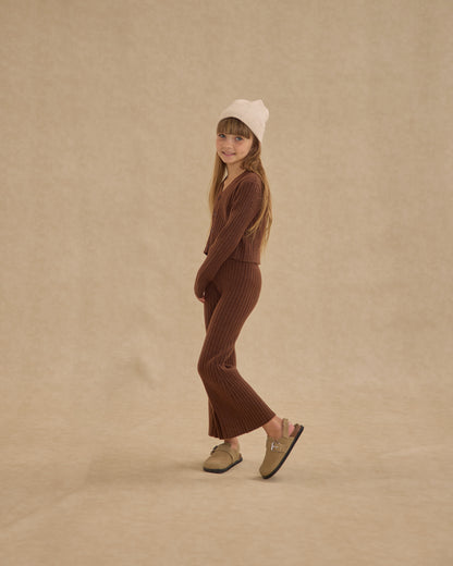 Rylee + Cru Long Sleeve Knit Button Top - Brown