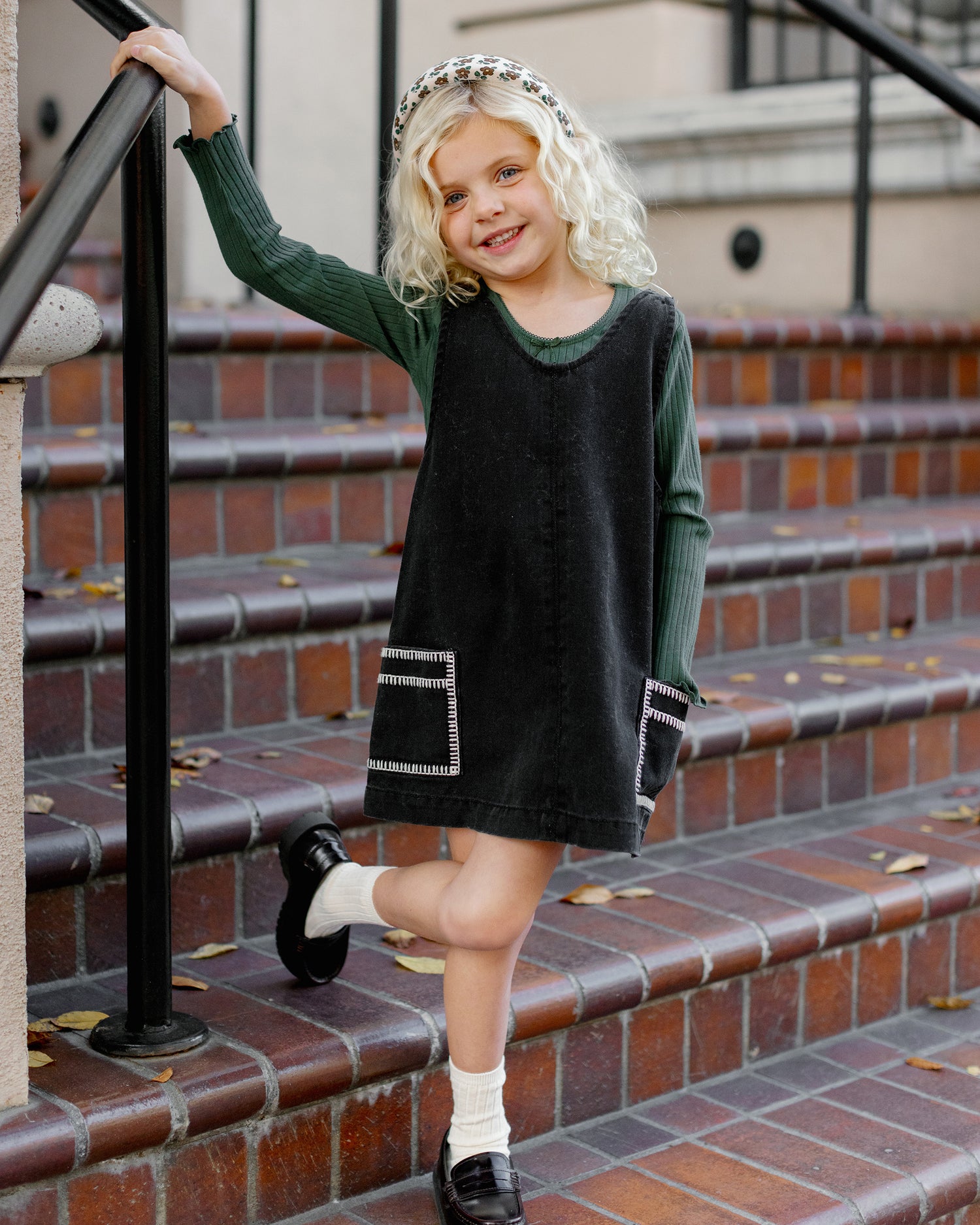 Rylee + Cru V-Neck Overall Dress - Washed Black