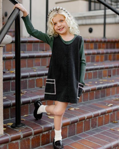 Rylee + Cru V-Neck Overall Dress - Washed Black