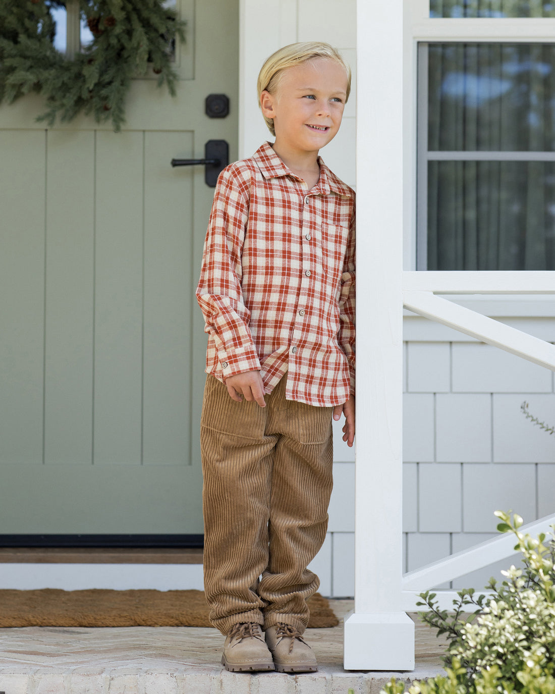 Rylee + Cru Collared Long Sleeve Shirt - Red Plaid