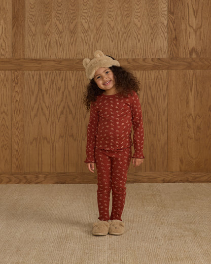 Rylee + Cru Ribbed Long Sleeve Top - Ruby Ditsy