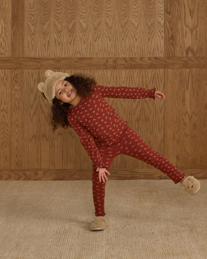 Rylee + Cru Ribbed Long Sleeve Top - Ruby Ditsy