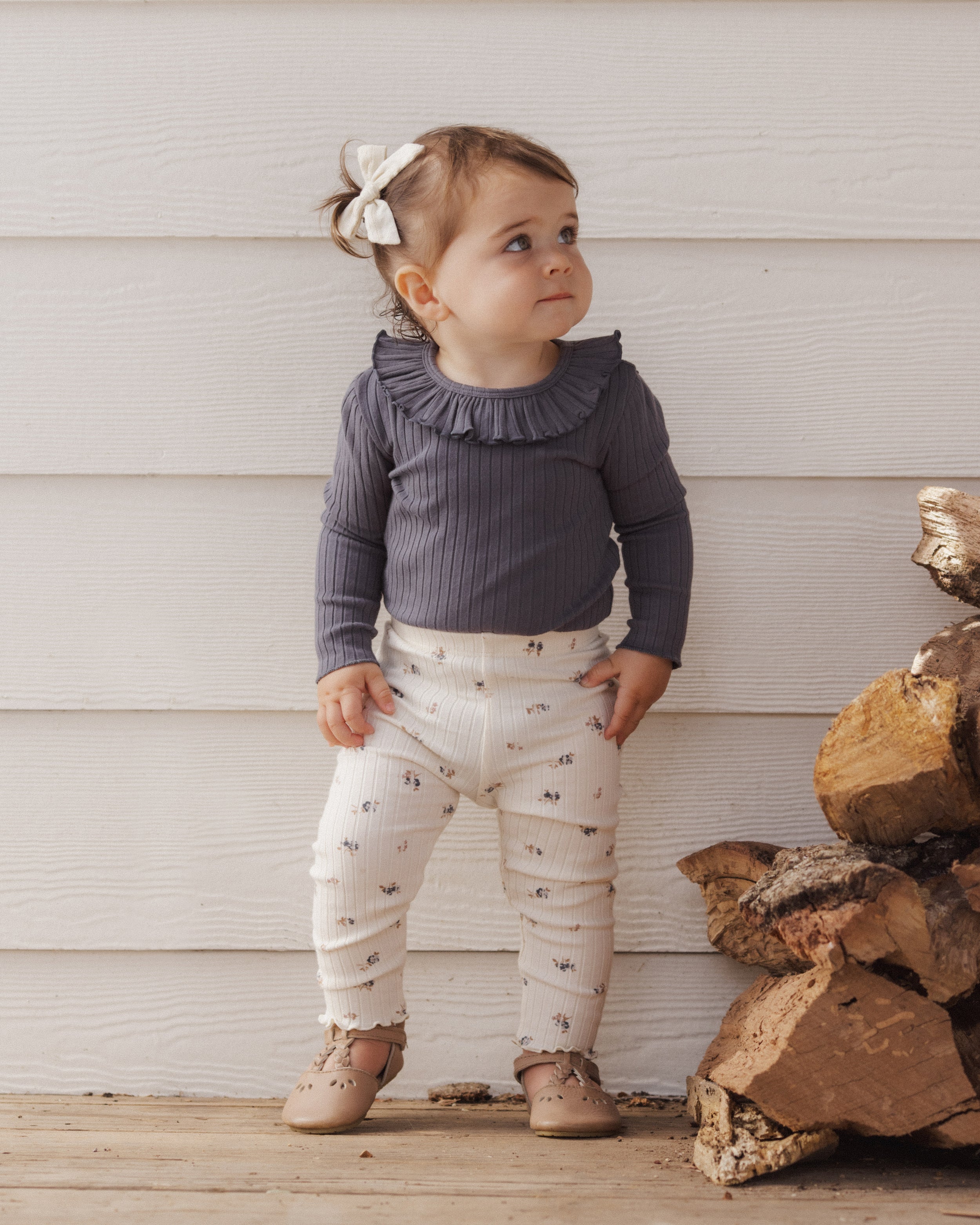 Rylee + Cru Ruffle Collar Bodysuit - Midnight