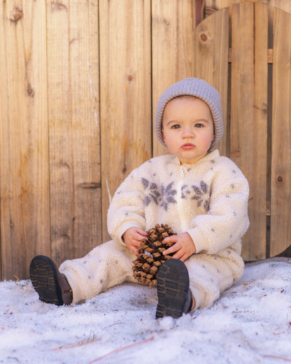 Rylee + Cru Shearling Baby Jumpsuit - Natural Fair Isle