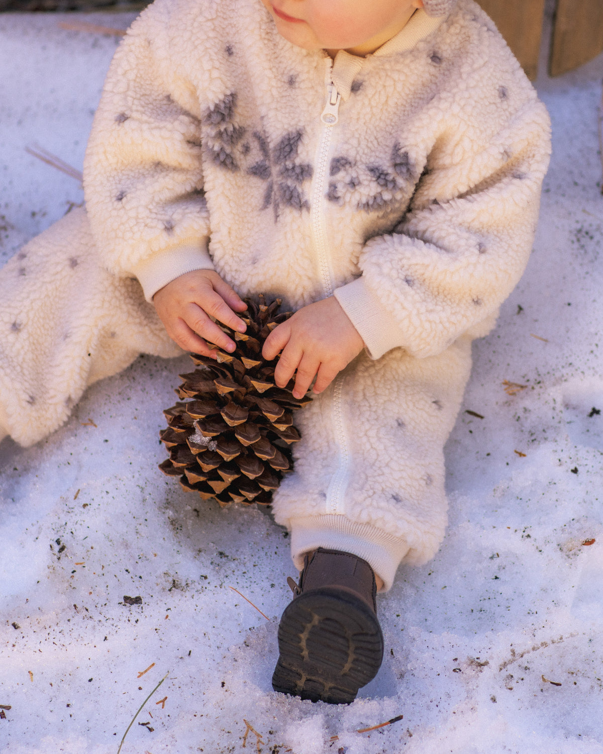 Rylee + Cru Shearling Baby Jumpsuit - Natural Fair Isle