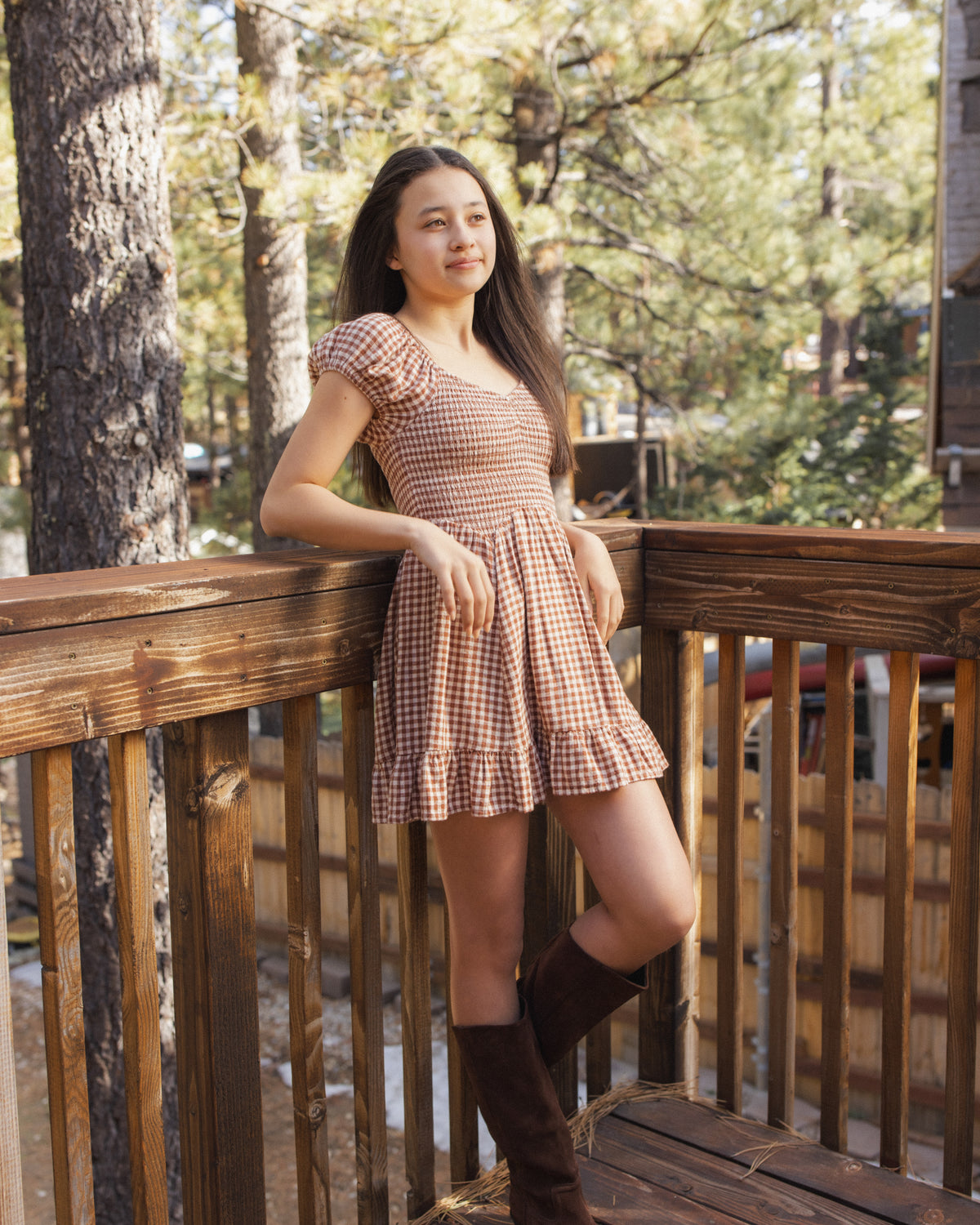 Rylee + Cru Teen Stella Dress - Brick Check