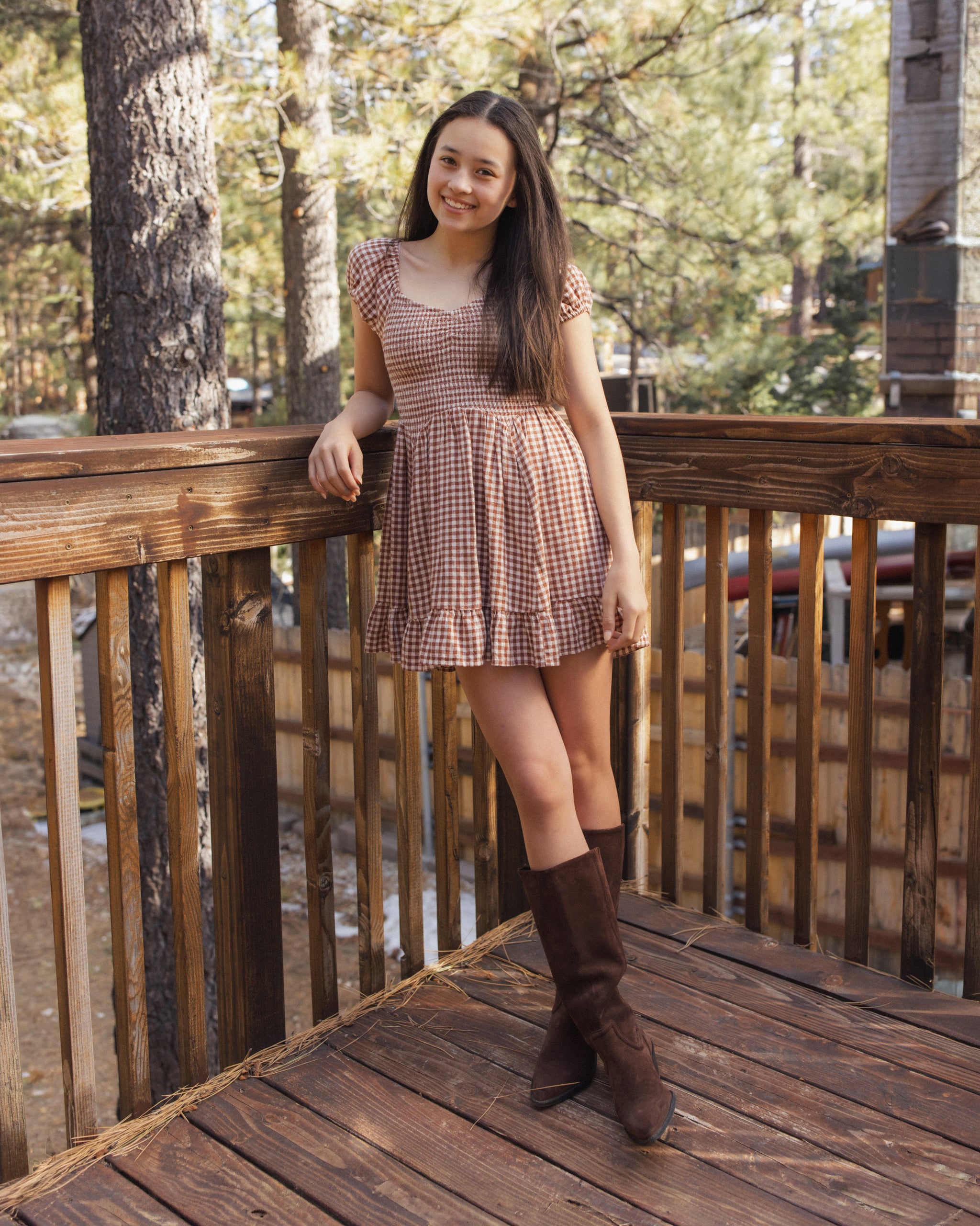Rylee + Cru Teen Stella Dress - Brick Check