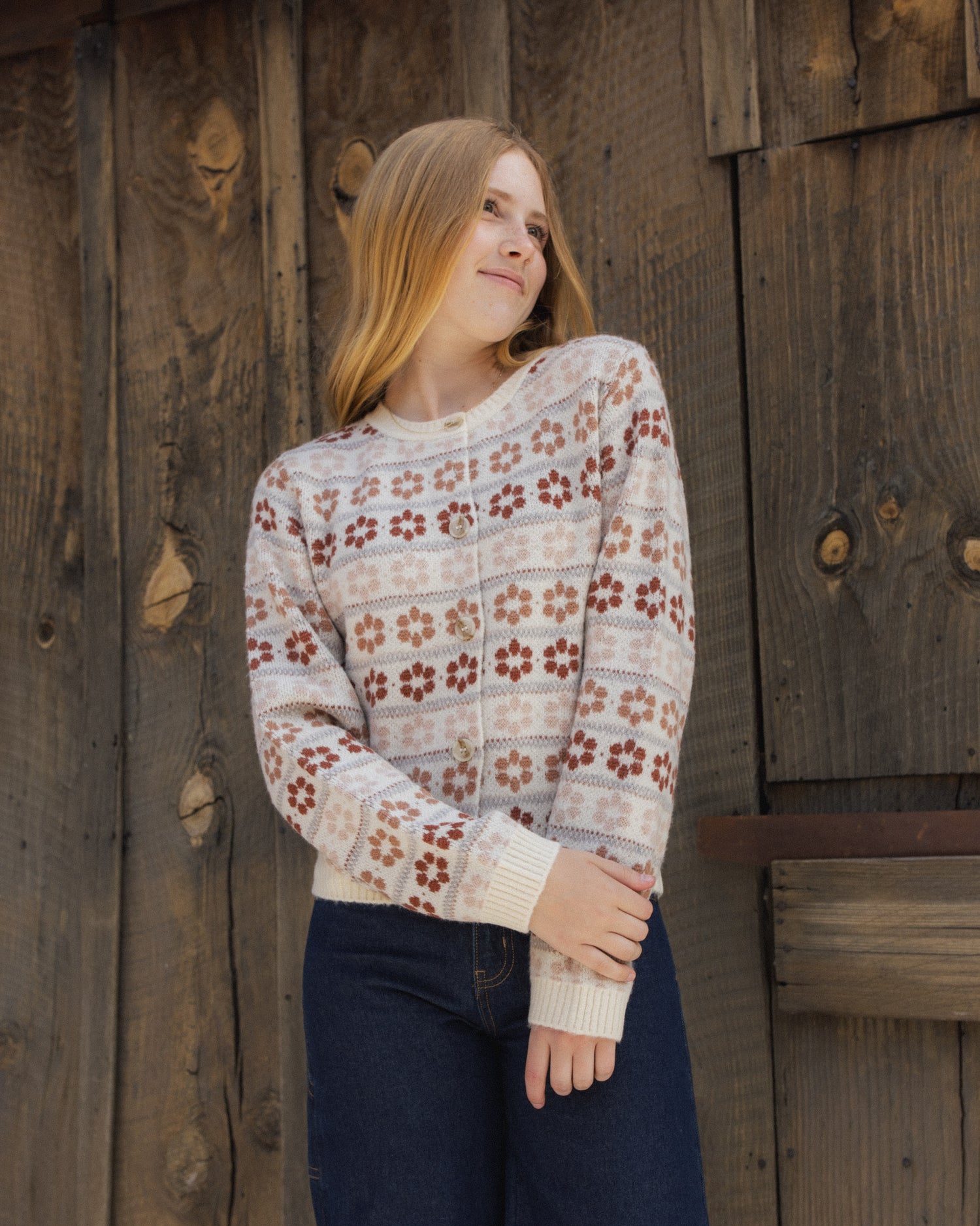 Rylee + Cru Teen Cheyenne Cardigan - Flower Fair Isle