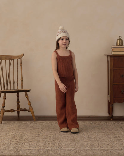 Rylee + Cru Fuzzy Knit Lounge Set - Brick