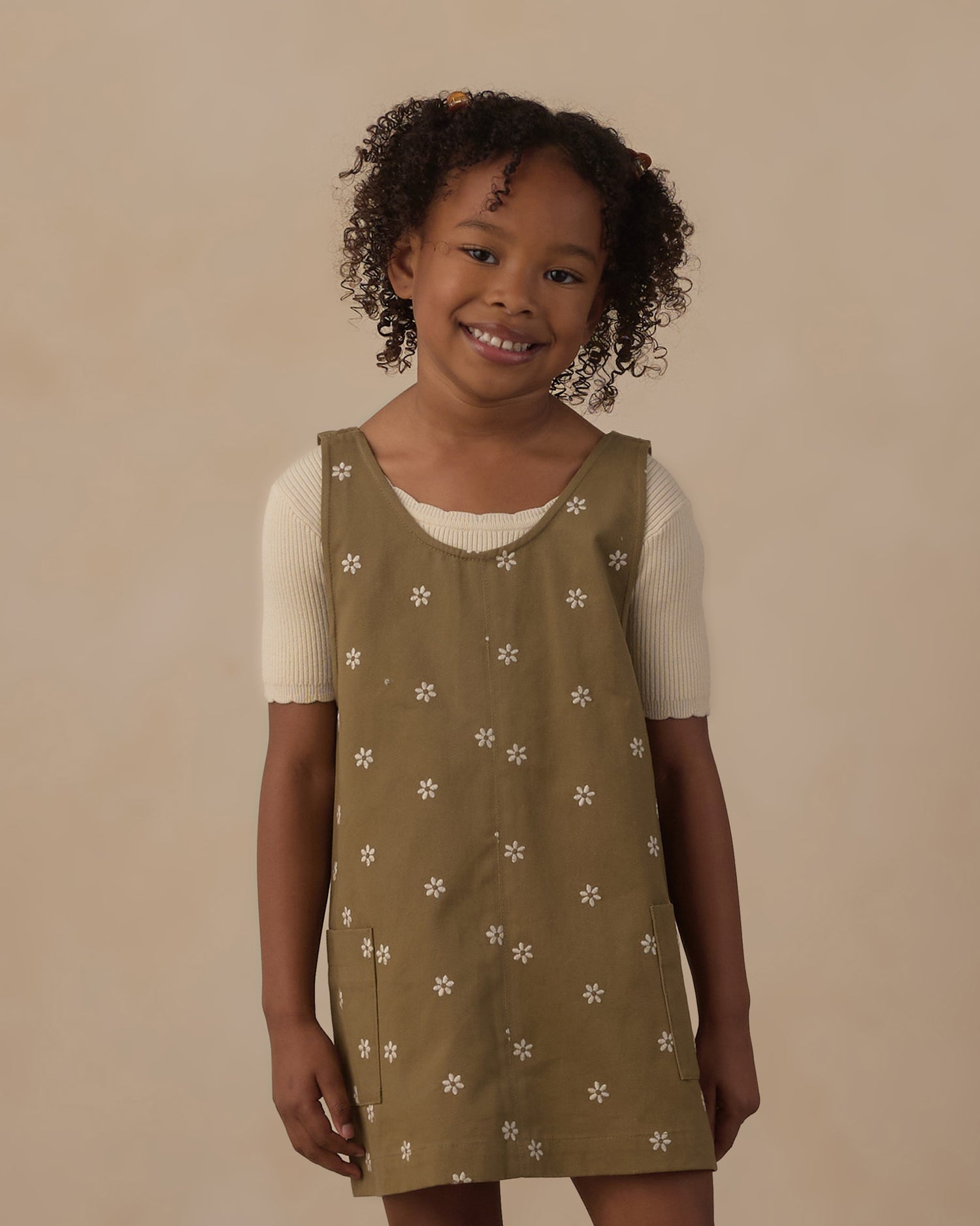 Rylee + Cru V Neck Overall Dress - Embroidered Daisies