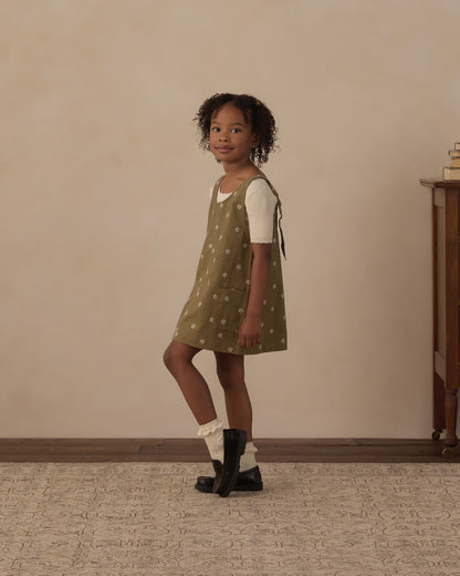 Rylee + Cru V Neck Overall Dress - Embroidered Daisies