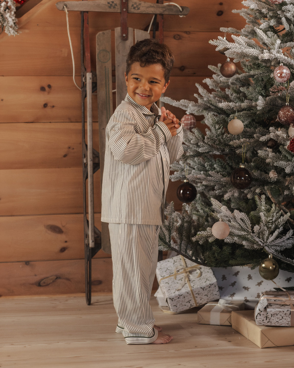 Rylee + Cru Long Sleeve Pajamas - Evergreen Stripe