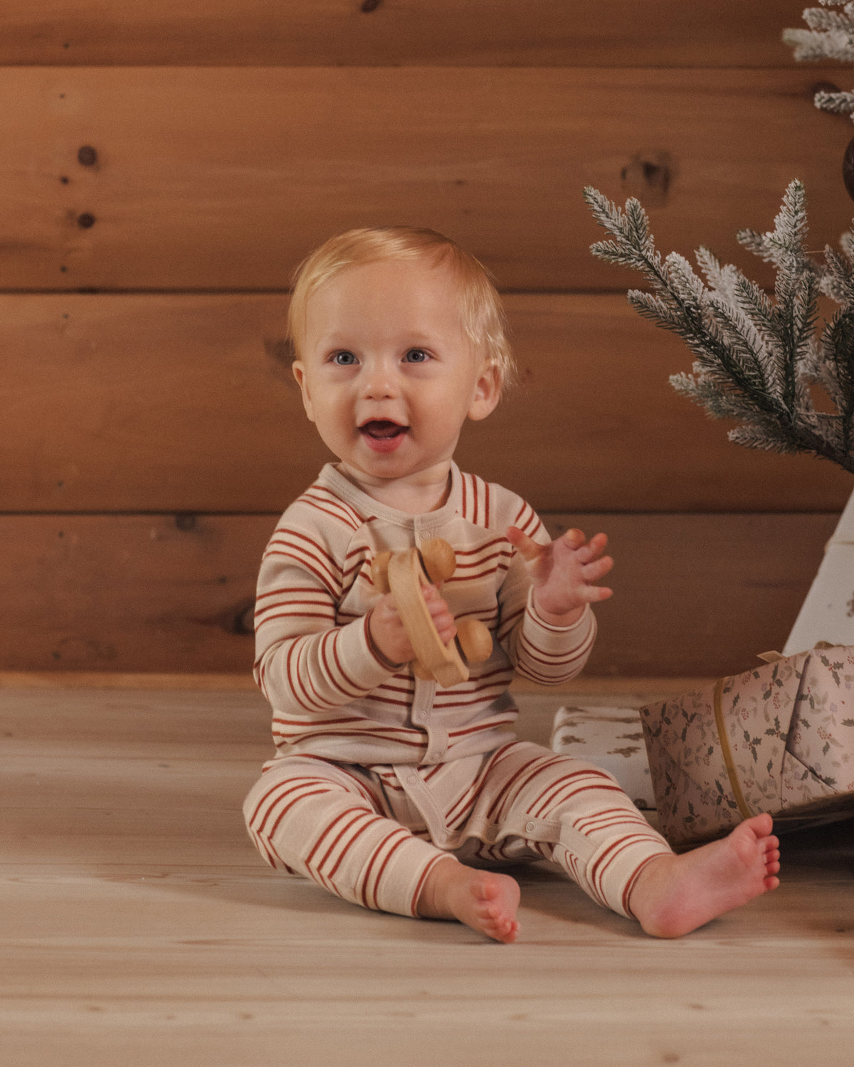 Rylee + Cru Organic Long John Pajamas - Holiday Stripe
