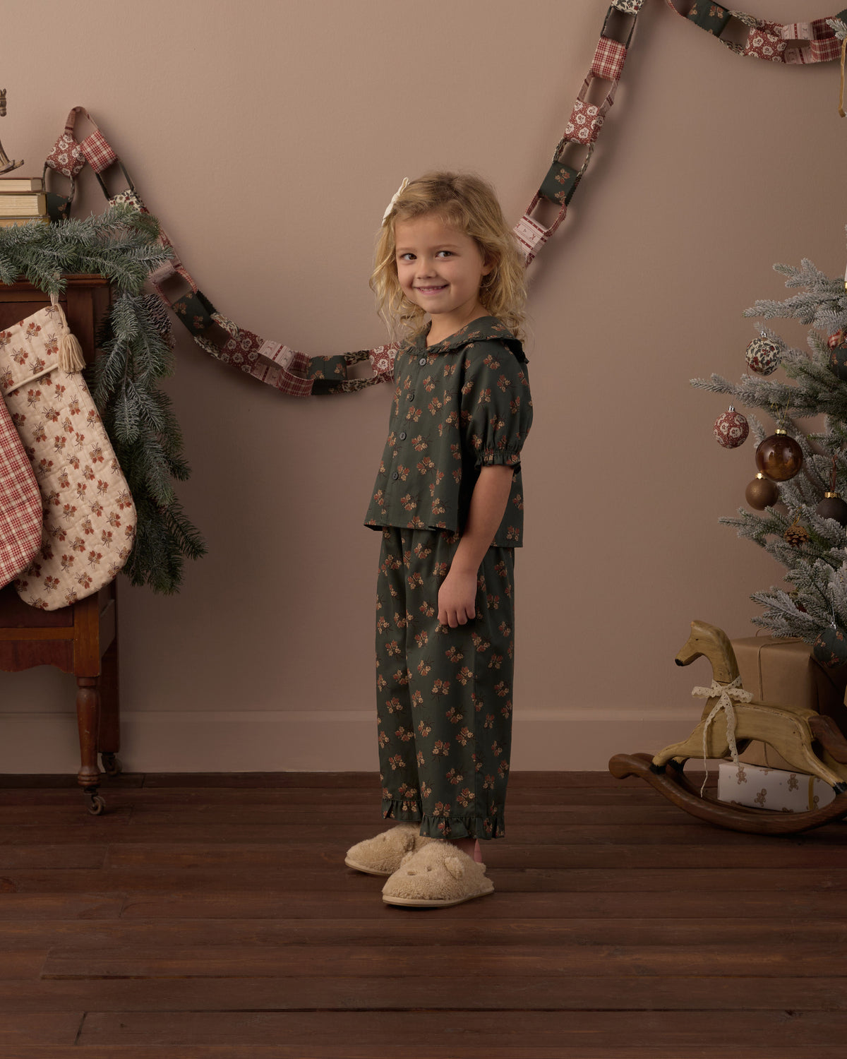 Rylee + Cru Ruffle Pajamas - Evergreen Bouquet