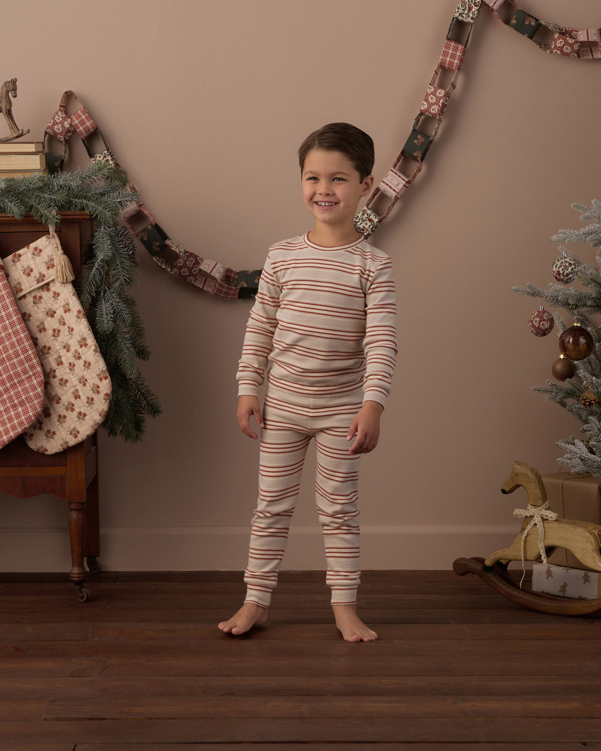 Rylee + Cru Organic Long Sleeve Pajama Set - Holiday Stripe