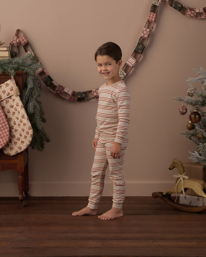 Rylee + Cru Organic Long Sleeve Pajama Set - Holiday Stripe