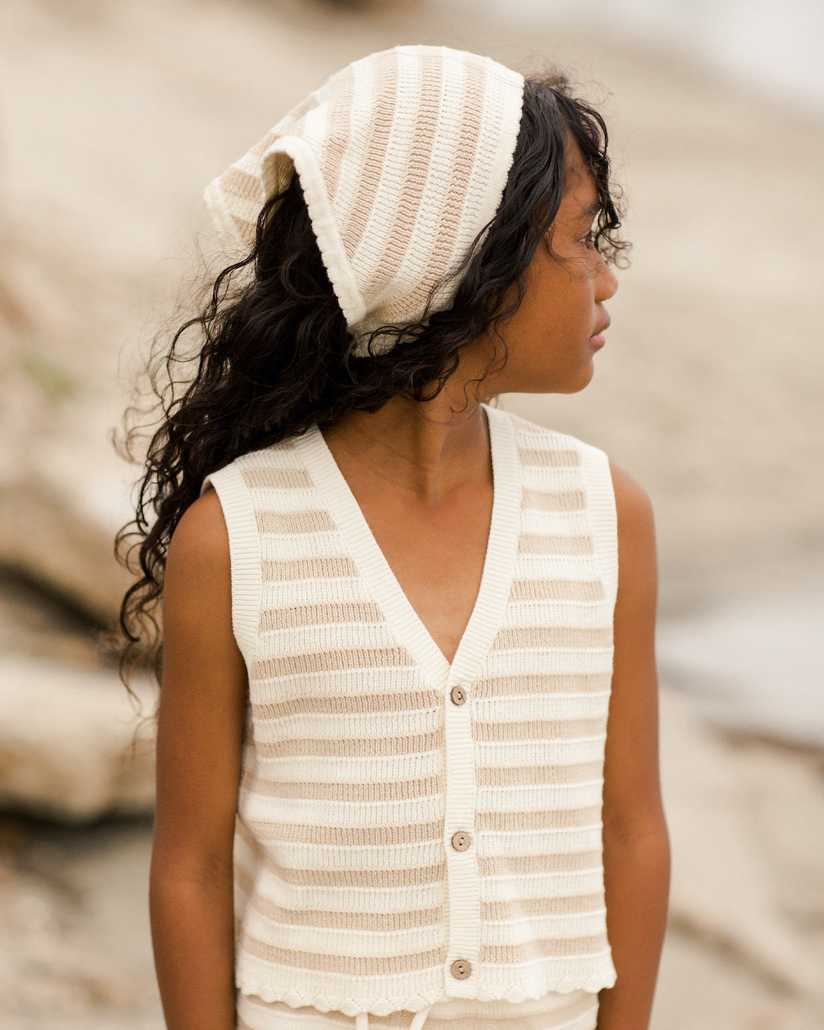 Rylee + Cru Knit Vest - Sand Stripe