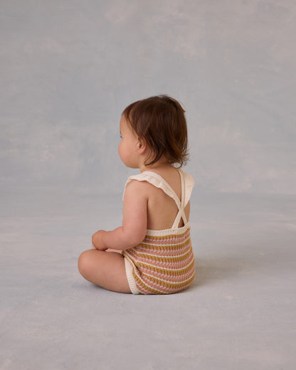 Rylee + Cru Crochet Romper - Pink Stripe