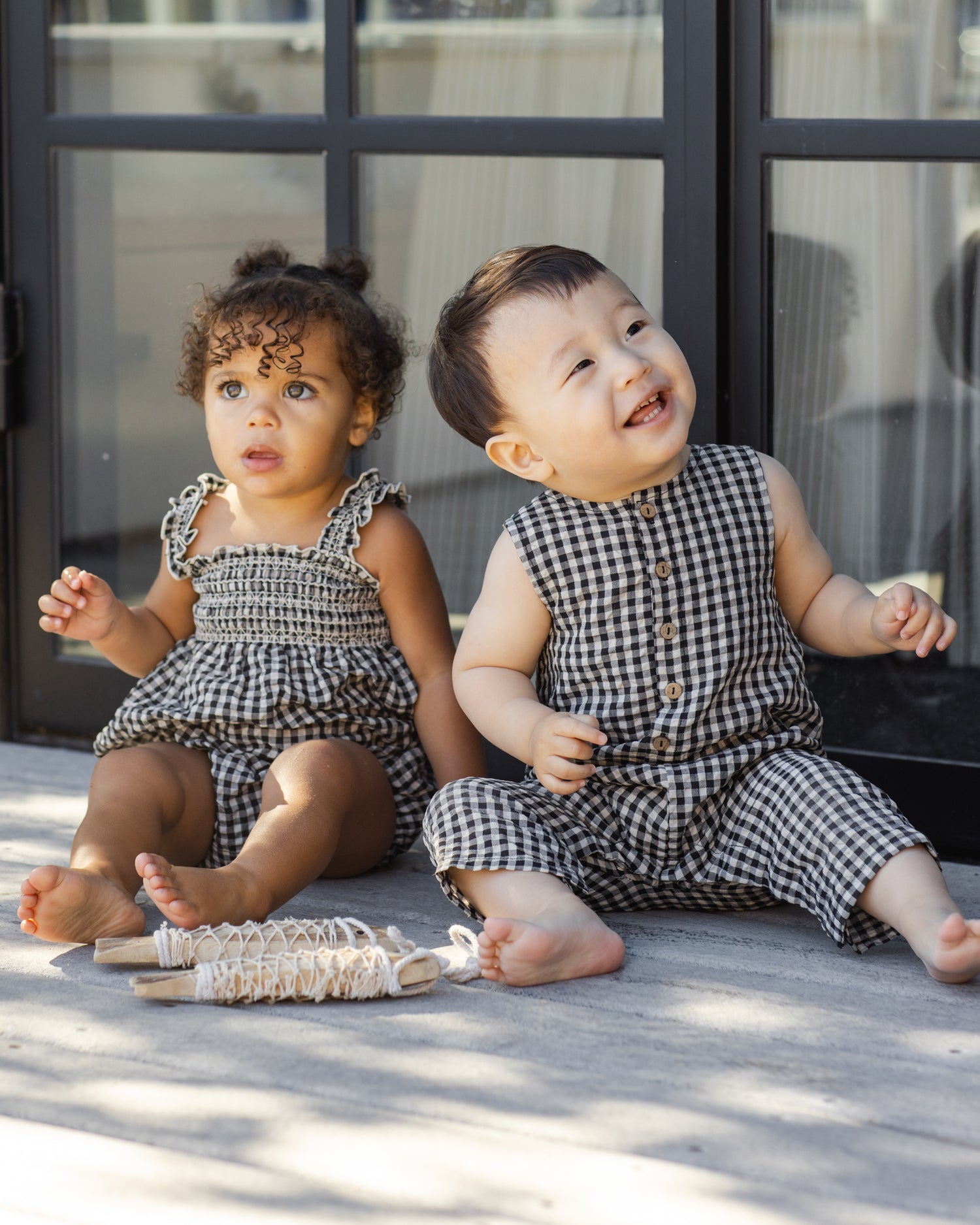 Rylee + Cru Button Jumpsuit - Black Check