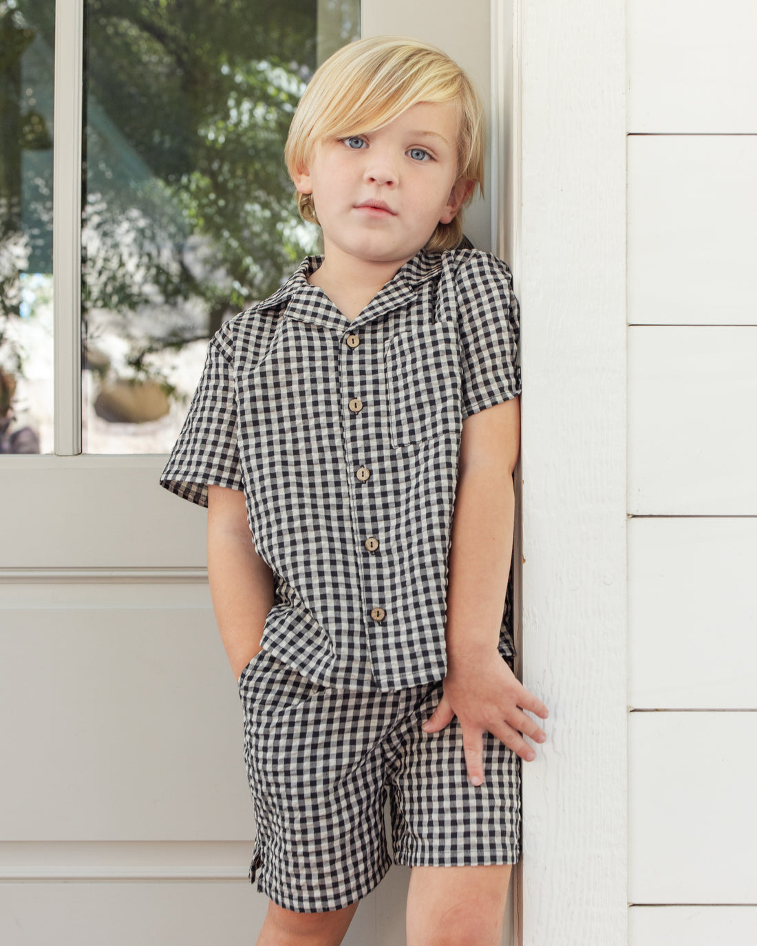 Rylee + Cru Lapel Collared Shirt - Black Check