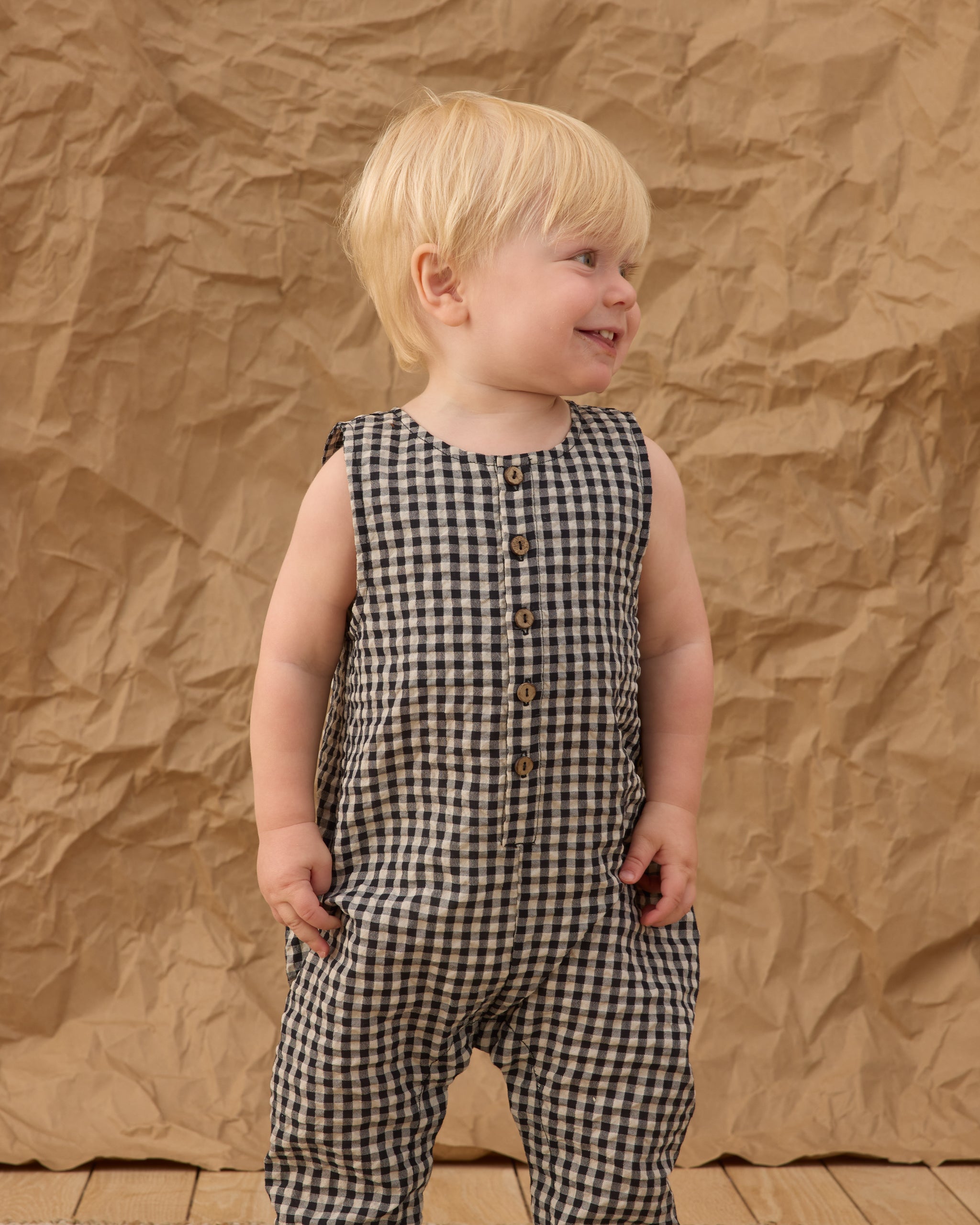 Rylee + Cru Button Jumpsuit - Black Check