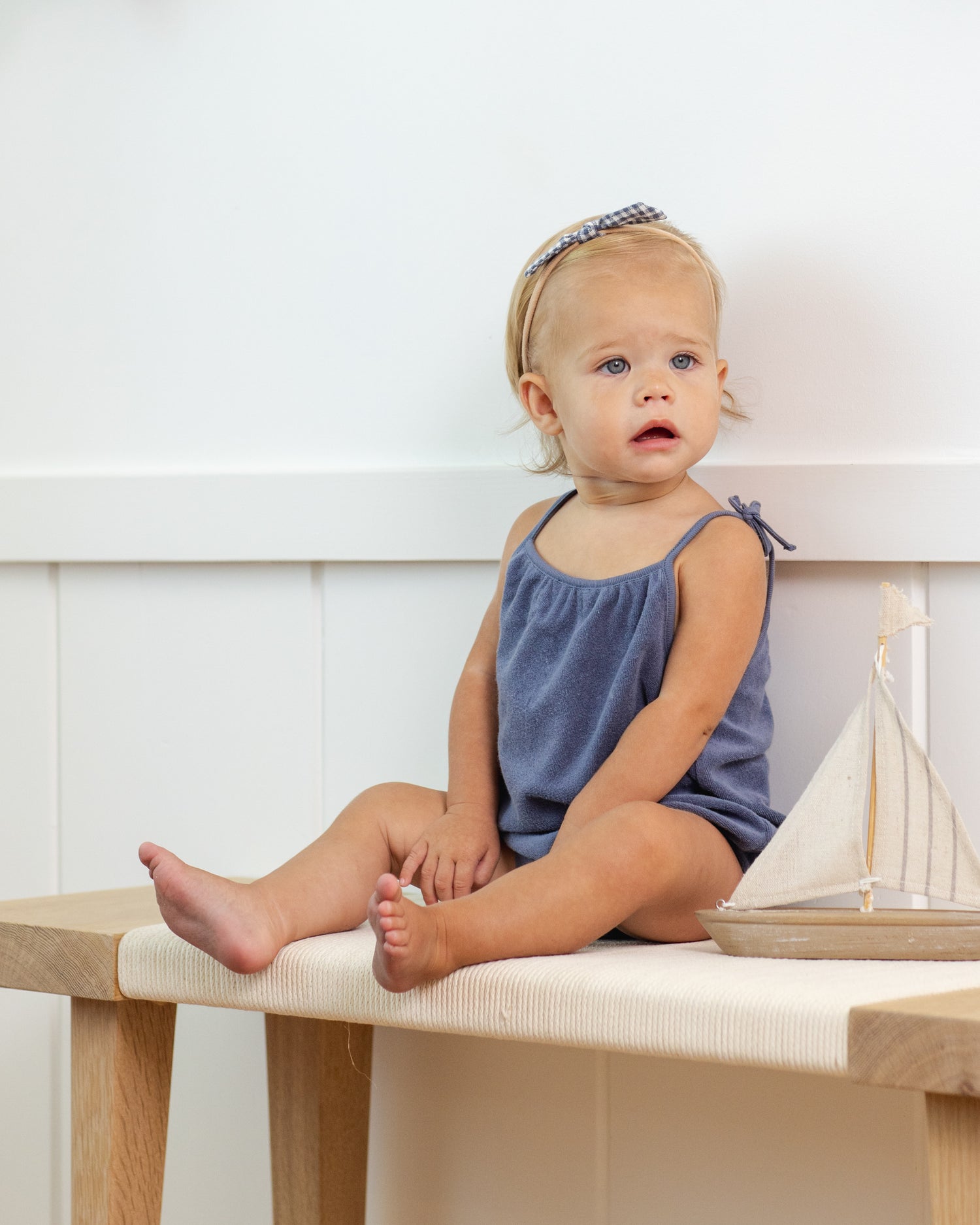 Rylee + Cru Little Knot Headband - Marine Gingham