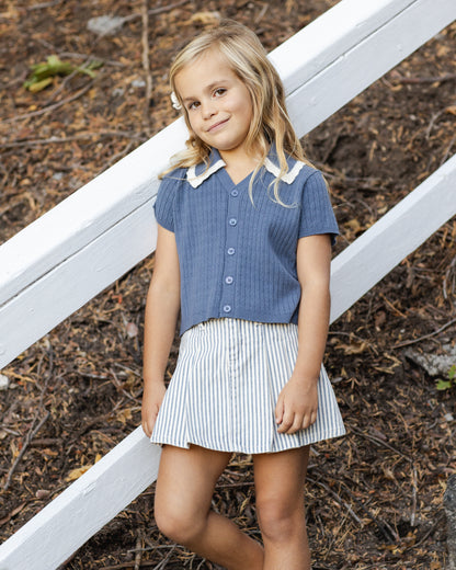 Rylee + Cru Pleated Denim Skirt - Railroad Stripe